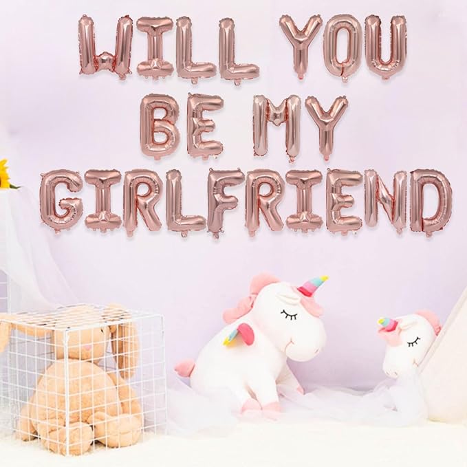 2 Set 42Pcs Rose Gold Will You Be My Girlfriend Letter Balloons 16in Balloon Foil Letter Decorations Party Decor Rose Gold Letter Balloons Will You Be My Girlfriend Party Supplies
