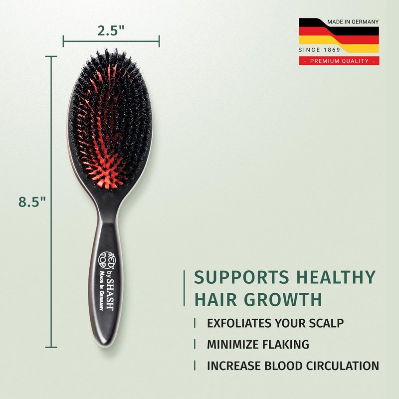 SHASH 100% First Cut Boar Bristle Hair Brush, Suitable For FINE TO THIN HAIR TYPES ONLY - Naturally Conditions Hair, Improves Texture, Exfoliates, Stimulates, Made in Germany (Medium)