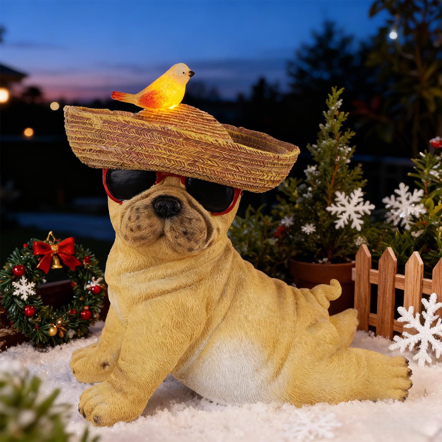Glintoper Solar Garden Statue Dog Figurine, 8.7" Outdoor Resin Puppy Whimsical Lawn Porch Yard Art, Birthday Mothers Day Ideal Gifts, Lighted Shar Pei Ornaments for Patio Pathway Yard Decoration ﻿