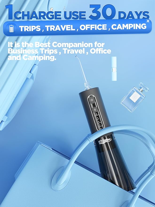 Water Dental Flosser Teeth Pick: WELLFINE Portable Cordless 4 Modes Flossers Pic 300ML Rechargeable Floss Pik Powerful IPX7 Waterproof Oral Irrigator for Cleaning Gum Care Braces for Home Travel