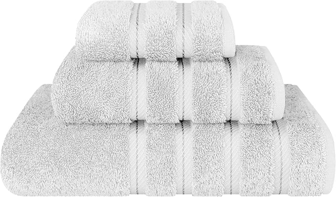 American Soft Linen Premium 3 Piece Towel Set, 1 Bath Towel 1 Hand Towel 1 Washcloth, 600 GSM 100% Cotton Turkish Towels for Bathroom, Silver Grey Towel Set