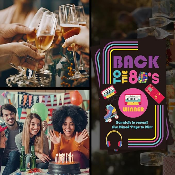 Haizct 50 Pack Back to The 80s Theme Scratch off, Retro Console Mixed Tape Scratch Card for Baby Shower Birthday Party Lottery Group Game Enterprises Activity, Baby Shower Activity and Idea