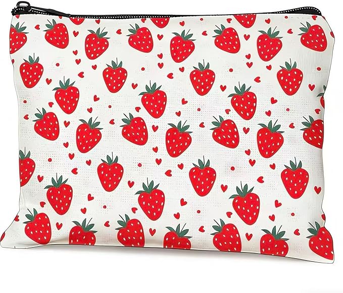 GRITOSE Cute Makeup Bag Strawberry Cosmetic Bag Summer Workday Toiletry Bags Accessories for Women Girls Friends Sisters Coworkers,Aesthetic Makeup Pouch with Zipper