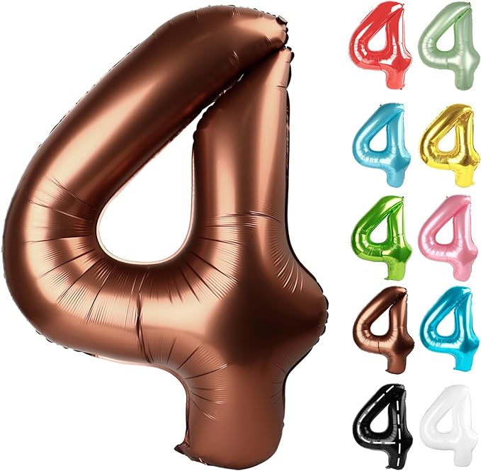 Coffee Brown Number 4 Balloon 40 Inch, 4 Balloon Number, 4th Birthday Decorations, Coffee Brown Party Supplies for Boys Girls