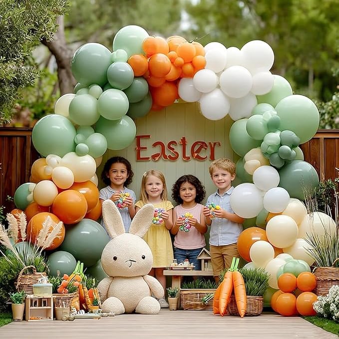 Dusty Green Orange White Balloon Garland, Double Stuffed Burnt Orange Sage Green Ivory Yellow Balloons Arch Kit for Baby Shower Gender Reveal Easter Birthday Safari Jungle Party Decorations