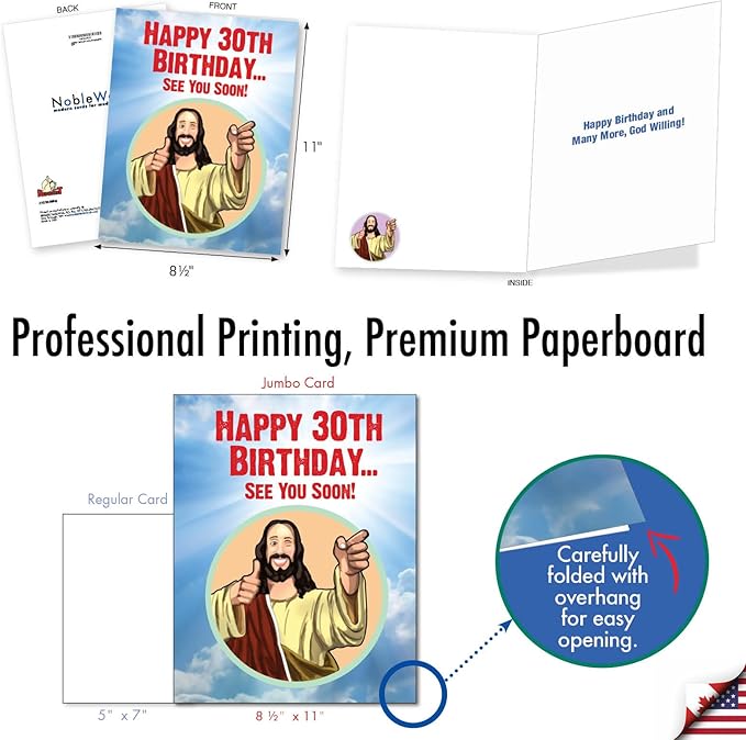 NobleWorks - 30th Funny Birthday Greeting Card (8.5 x 11 Inch) - 30 Years Old, Big Milestone Birthday Humor Card from Group - See You Soon 30 J7235MBG