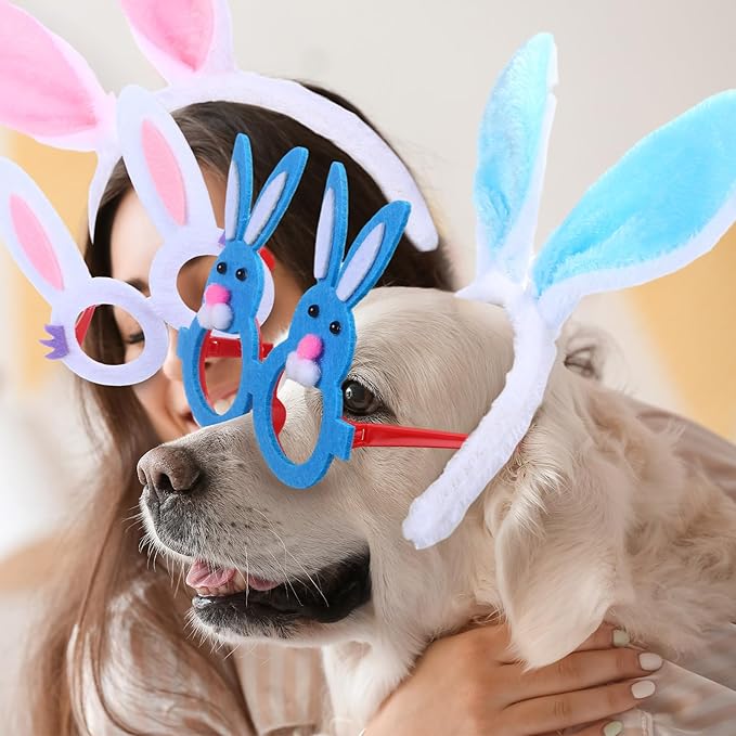 24 Pcs Easter Headbands and Glasses Set, Bunny Ears Bulk with Cute Bunny Glasses, Plush Spring Costume for Adults Easter Photo Props Party Favors