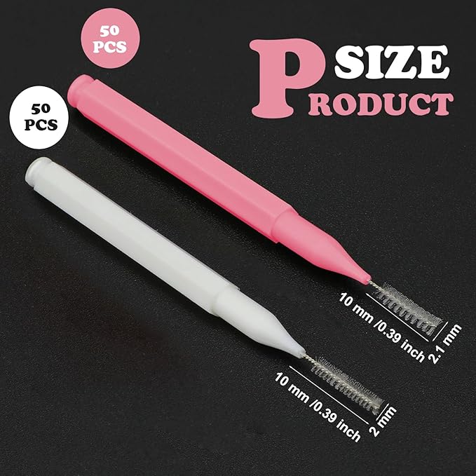 Patelai 100 Pieces Braces Brush for Cleaner Interdental Brush Toothpick Dental Tooth Flossing Head Oral Dental Hygiene Flosser Toothpick Cleaners Tooth Cleaning Tool(White, Light Pink,Multiple Sizes)