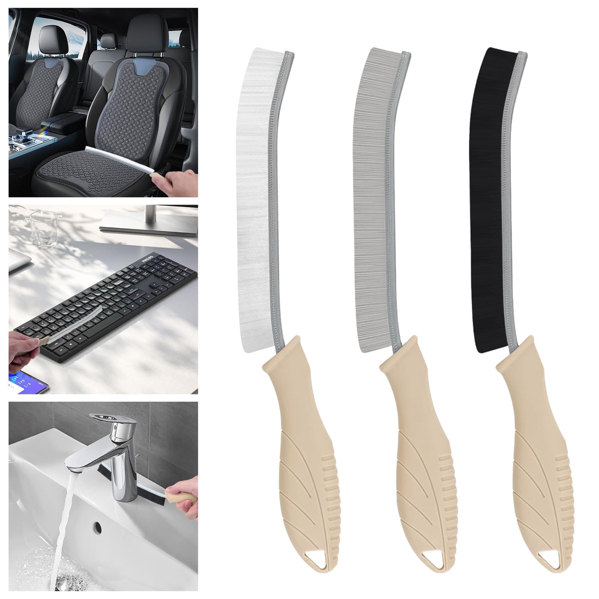 TQRR 3Pcs Cleaning Brush - Includes Soft Bristle, Hard Crevice, Multifunctional Grout Brush, Auto Vent Wheel, Kitchen House Clea