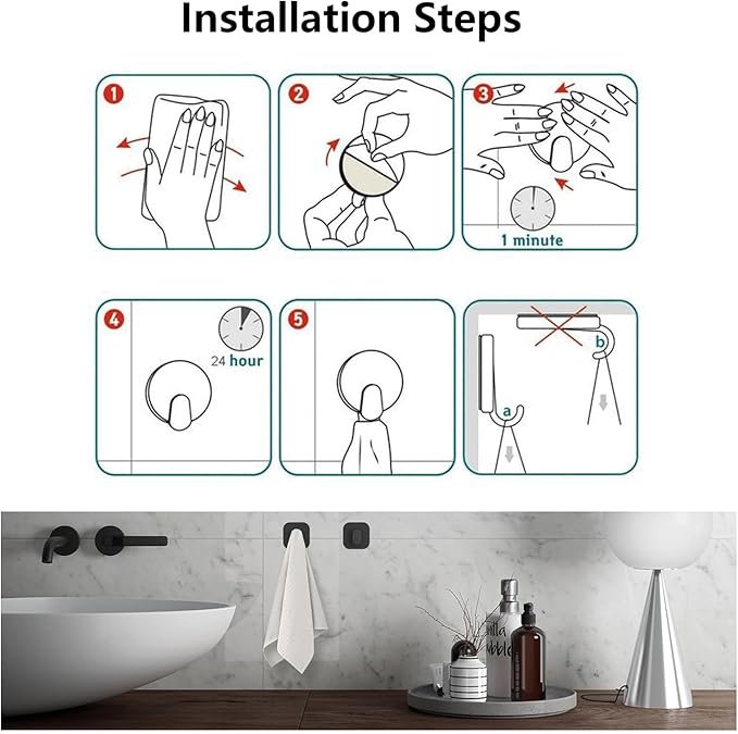 4-Pack Stainless Steel Adhesive Hooks,Multi-Purpose Adhesive Wall Hooks for Towel/Keys/Bags,Ideal for Bathroom & Kitchen and RV Accessories (Matte Black)