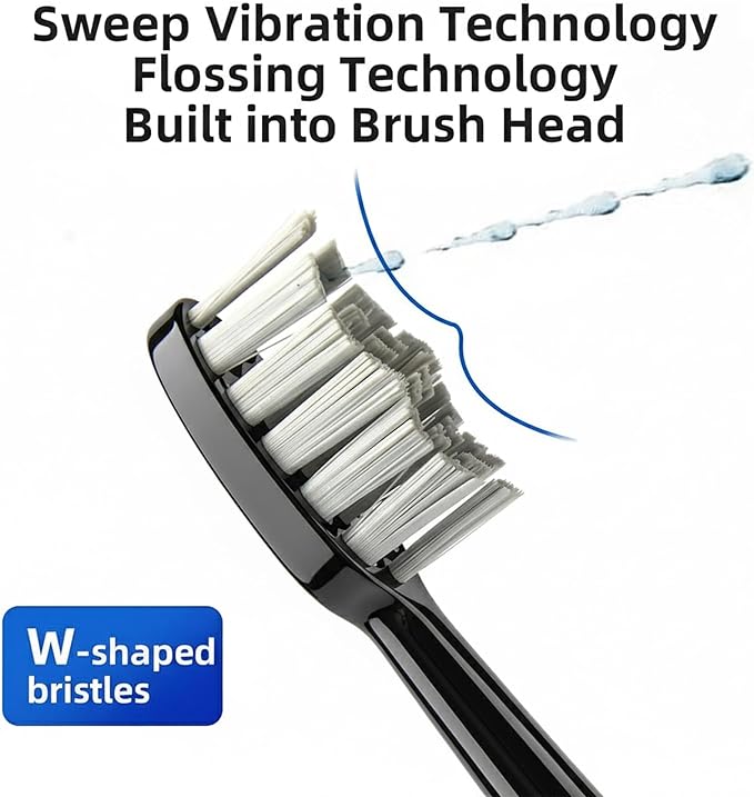 Professional Flossing Electric Toothbrush with Water Flosser, 2 in 1 Toothbrush and Water Flosser Combo, Sonic Electric Toothbrush Cordless Flossing Brush (Black)