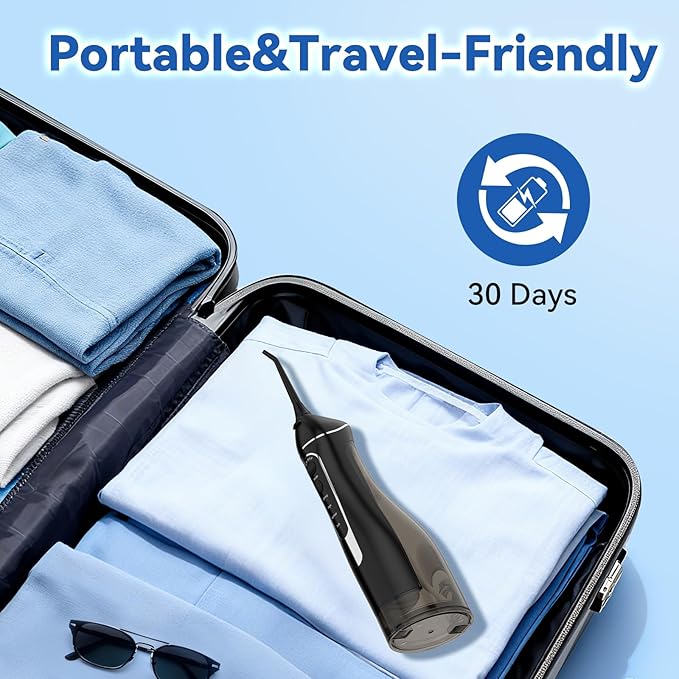 Cordless Portable Water Flosser with 300ML Tank: Rechargeable Oral Irrigator with 5 Tips for Travel, Braces Care and Sensitive Gums, IPX7 Waterproof Teeth Cleaning Device(Purple)