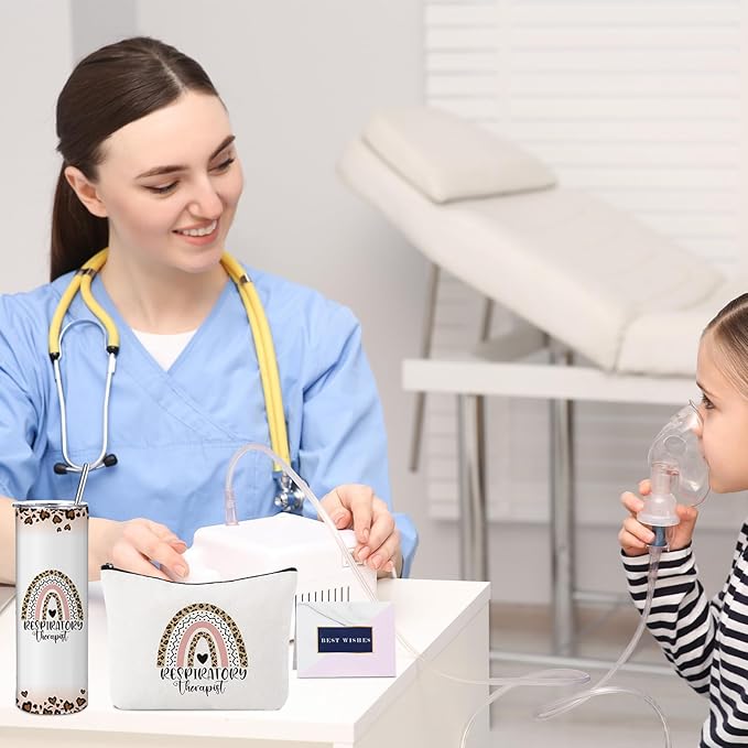 Geiserailie 8 Pcs Christmas Respiratory Therapist Gifts for Women Including Large Tote Bag Cosmetic Bags Tumbler Cup Plush Socks Metal Keychain Card and Envelope for Christmas RRT Thank You Gifts