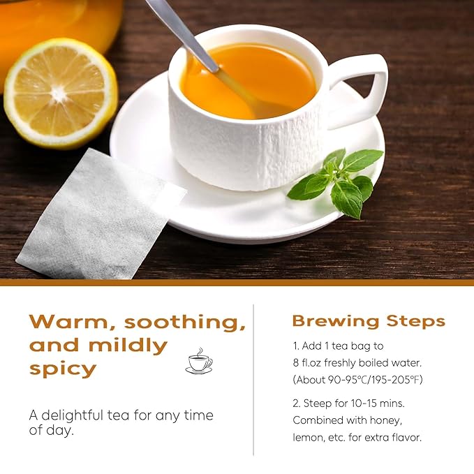 FullChea - Turmeric Ginger Cinnamon Tea Bags, 120 Teabags, 2g/bag - Premium Turmeric, Ginger, Cinnamon - Non-GMO - Caffeine-free - Aid Digestion & Boost Immunity