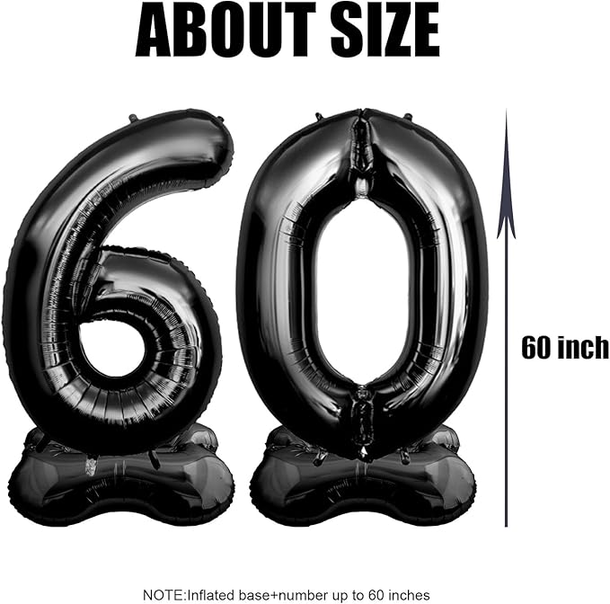 60 Inch Black Number Balloon Large Foil Number Balloons With Base，0-9 Big Number Balloons for Birthday Party Supplies Decorations