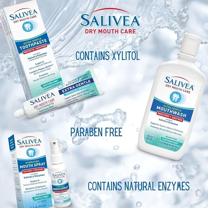 SALIVEA Extra Gentle Dry Mouth Spray - Soothing Mint Mouth Spray with Salivary Enzymes - Moisturizing Mouth Spray to Aid Dry Mouth - Supports Saliva's Natural Defenses - 250 Pumps (1.5oz Bottle)