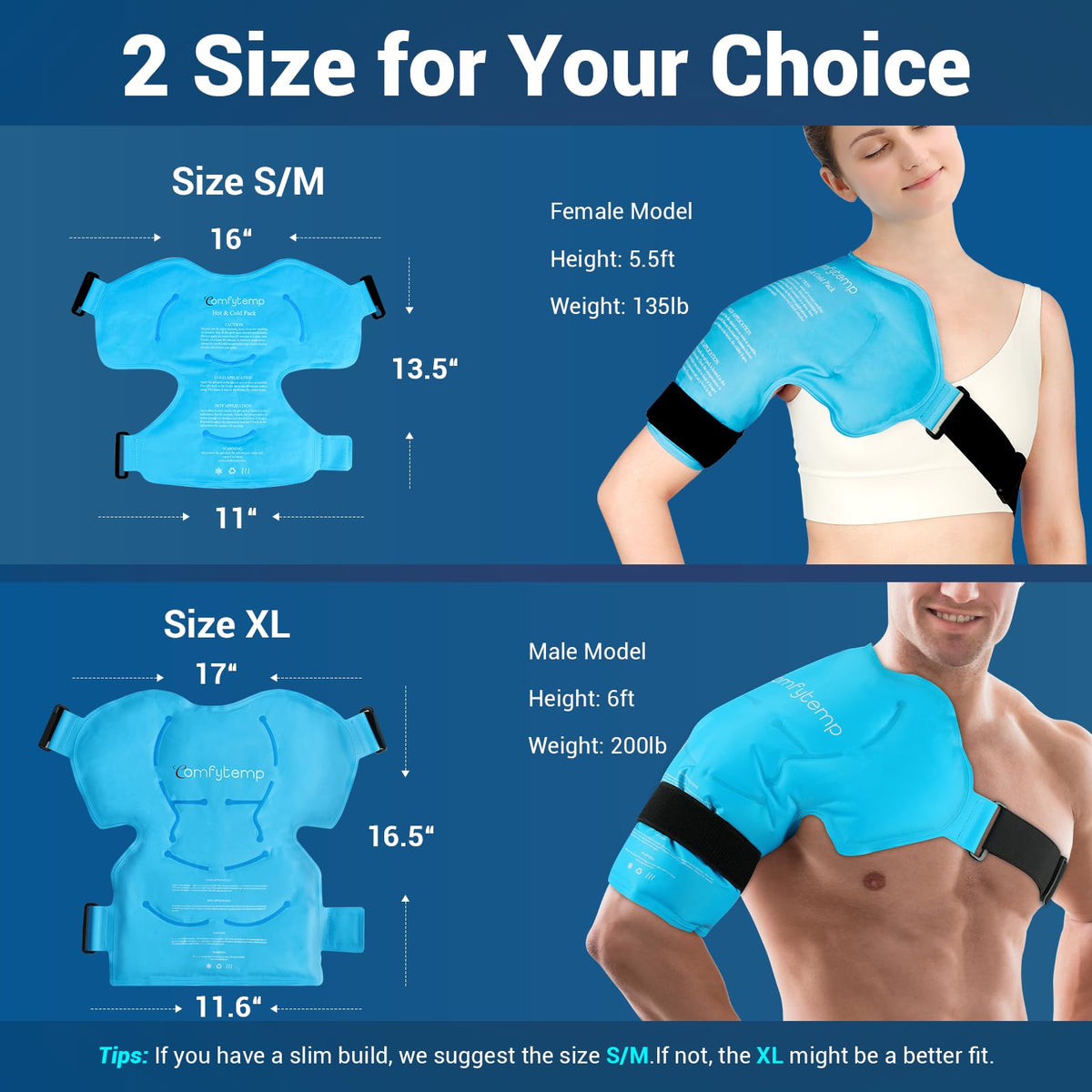 Comfytemp Shoulder Ice Pack Rotator Cuff Cold Therapy, Gel Ice Packs for Injuries Reusable, Shoulder Brace for Pain Relief, Men Women Recovery Item (Small & Medium)