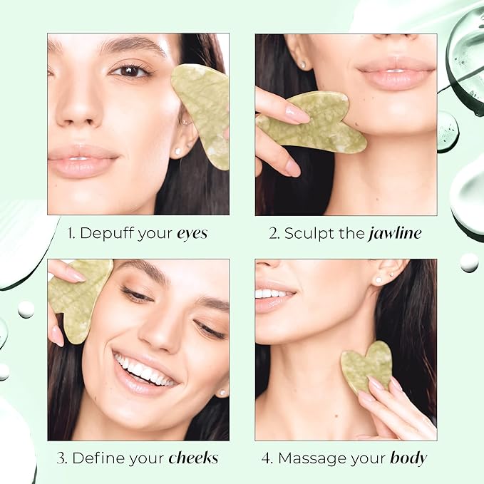 PLANTIFIQUE Gua Sha Facial Tools | Gifts | Massage Tool | Jawline Sculptor | Face Sculpting Tool for Your Skin Care Routine | Jade Guasha
