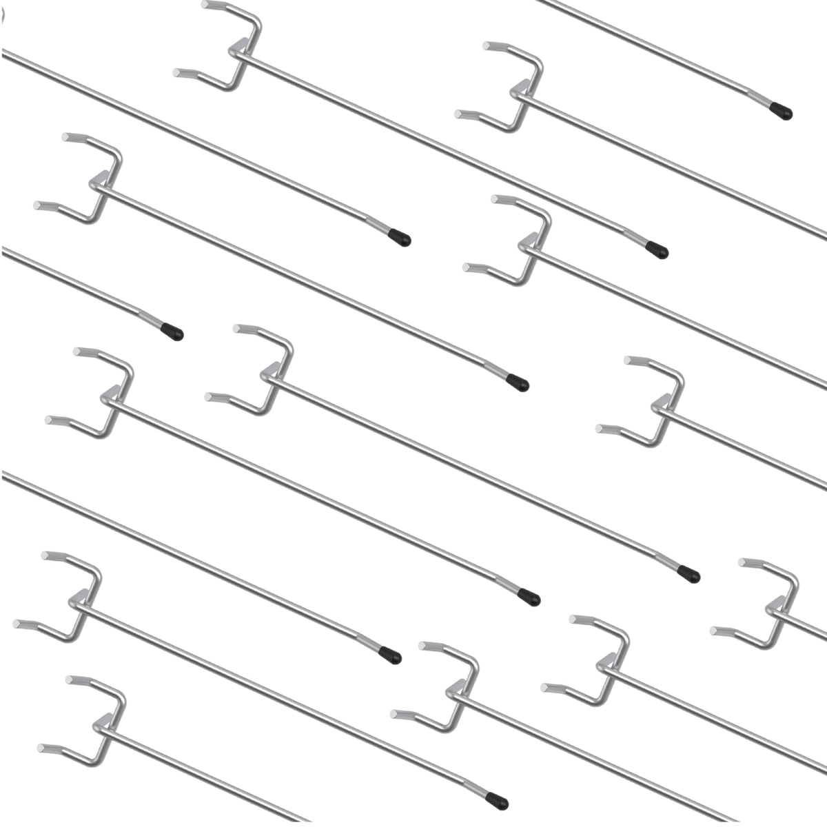 HUHOLE 50-Pack Silver Pegboard Hooks 6 Inch, Heavy Duty Matte Finish Metal Peg Board Hangers, Fits 1/8" & 1/4" Boards, Rust-Resistant Organizer for Garage, Shop, Workbench & Retail Display