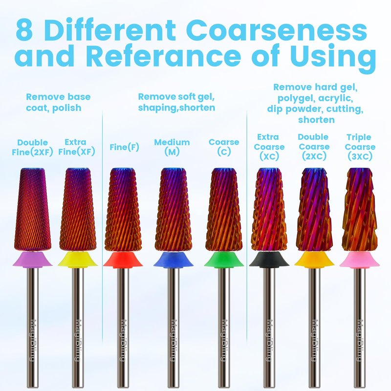 5-In-1 Large Tapered Barrel Nail Drill Bit, 3/32’’ Safety Tungsten Carbide Efile Bit, Fast Remove Acrylic Hard Gel Dip Powder Builder Gel, Professional Nail Tech Tool, Left & Right Hand, Double Fine