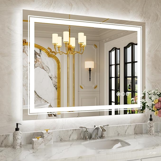 WTTY LED Bathroom Mirror 40"x30" with Back and Front Light,Modern LED Mirror for Bathroom,Stepless Dimmable Lighted Bathroom Vanity Mirror with Anti-Fog,Memory Function,Shatter-Proof