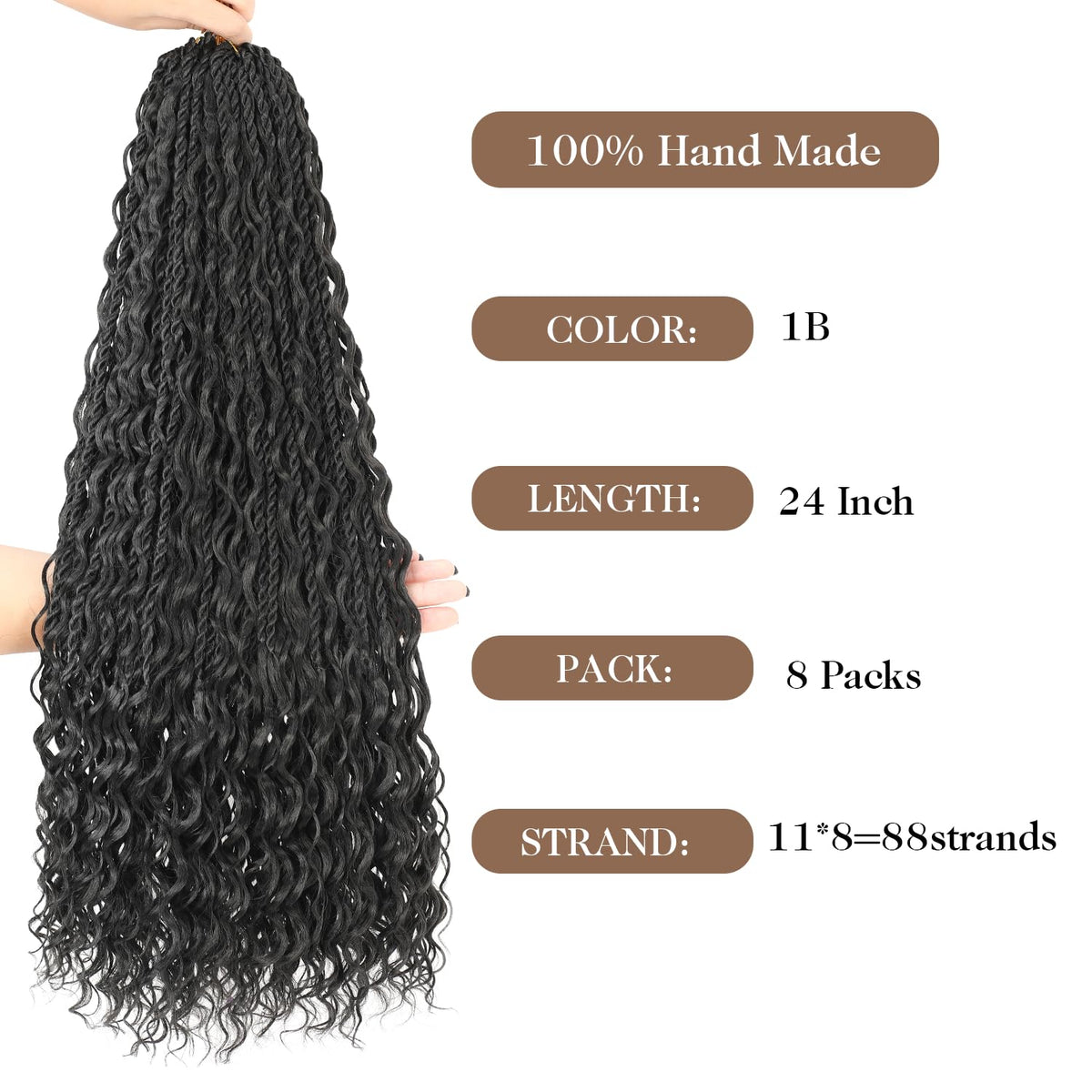 Boho lsland Twist Crochet Hair 24 Inch 8 Packs Natural Black Pre-Looped Senegalese Twist Crochet Braids with Curly Ends Synthetic Goddess Twist Crochet Hair for Black Women（1B 24 INCH）