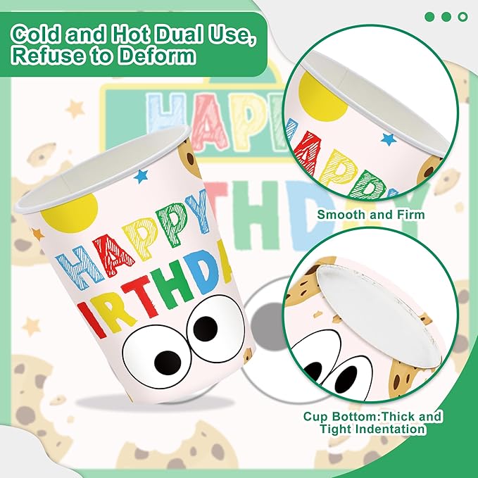 170PCS Cookie Party Supplies for Baby Boys Girls 1st 2st Birthday Party Monster Themed Tableware Set Napkin Cups Forks Knives for 24 Guests