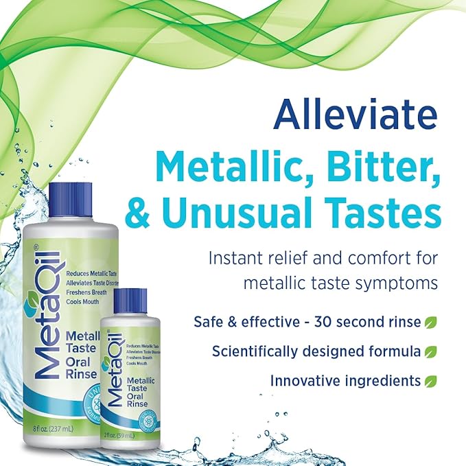 MetaQil Oral Rinse, Proven to Relieve Metallic, Bitter and Other Taste Disorders, Made from 8 Core Ingredients, Cools and Freshens Breath, Available in 8 oz Bottle, 1 Count