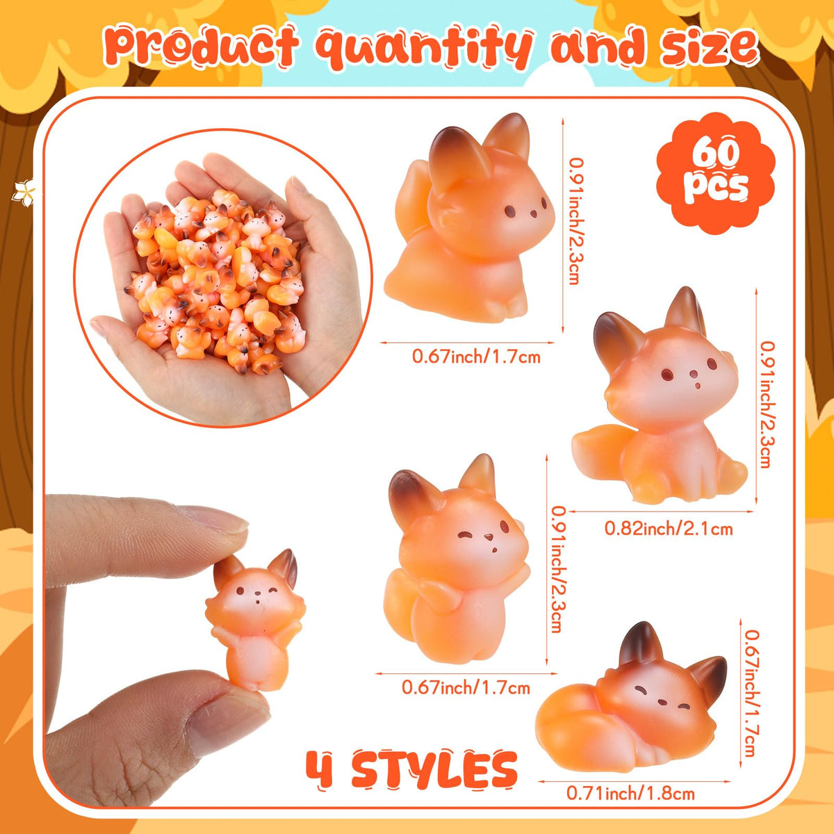 Geelin 60 Pcs Mini Resin Fox Figure Bulk Miniatures Animal Figurine
