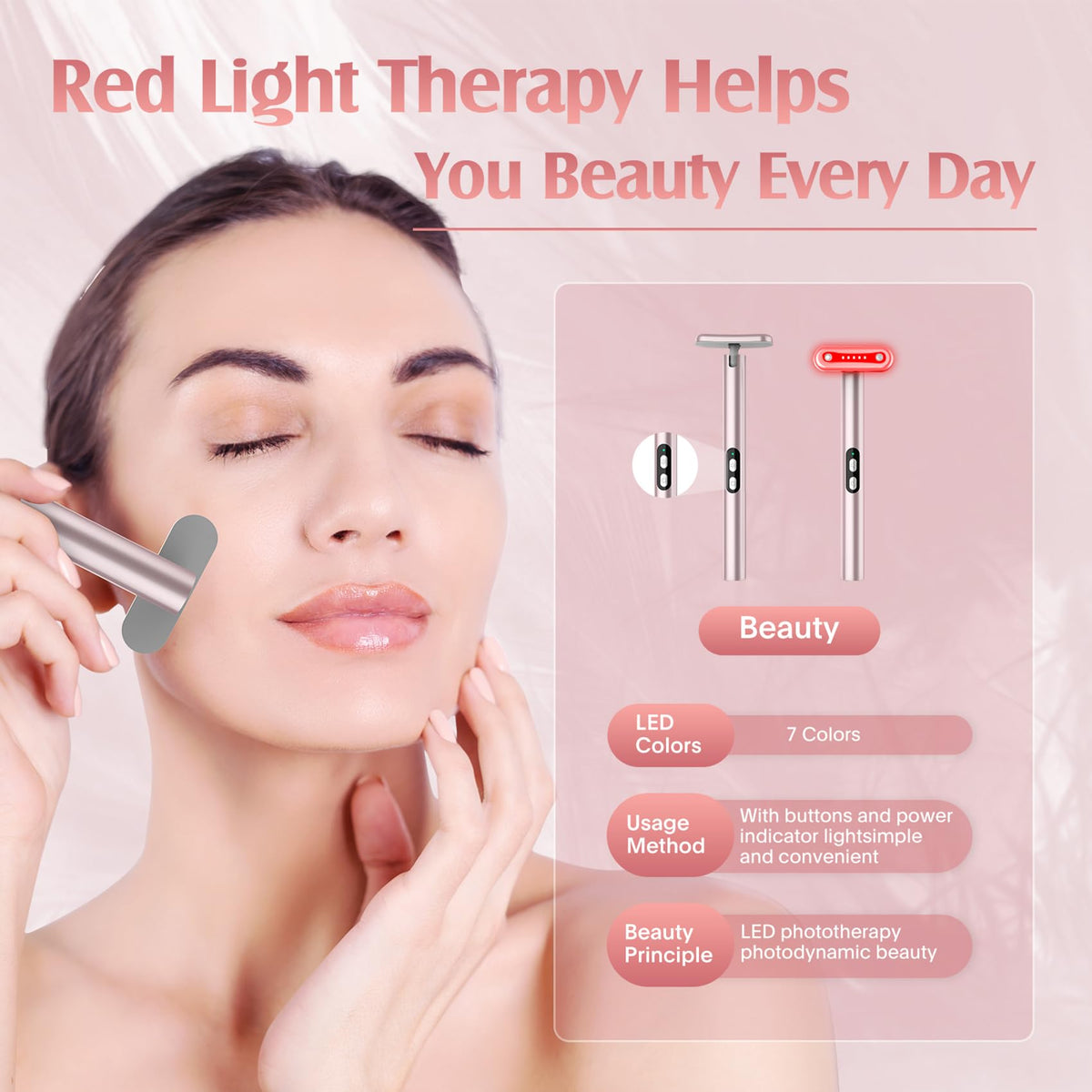 Red-Light-Therapy-Wand, 7 Colors LED Facial Light Therapy Wand for Face and Neck Rejuvenation, Face Massager Eye Beauty Tool at Home