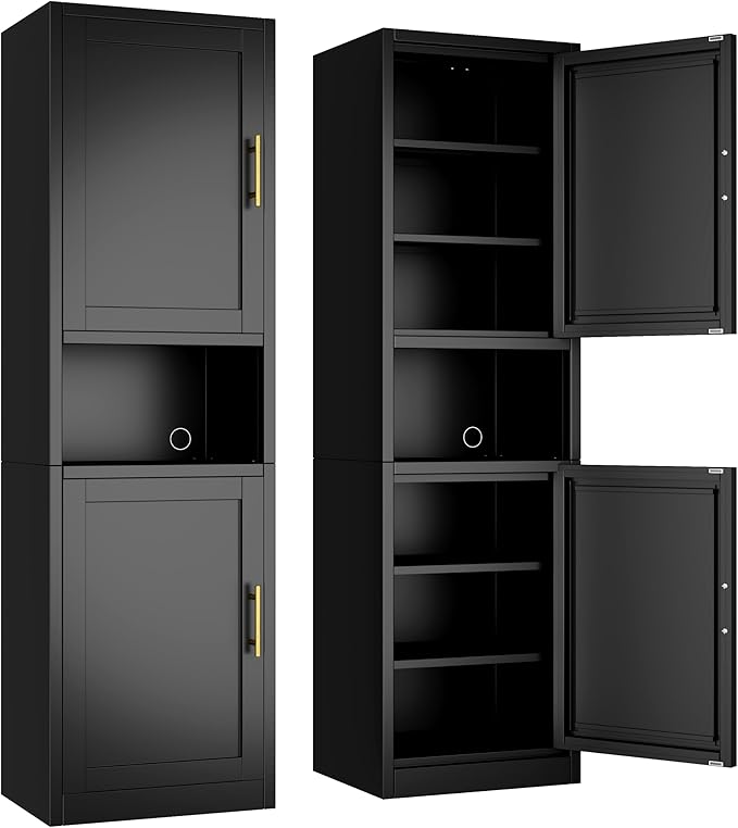 Tall Narrow Storage Cabinet 66.93" H Tall Bathroom Cabinet Metal Pantry Cabinets, 4 Adjustable Shelves for Kitchen, Home Office, Living Room, Dinning Room (20 inches Wide Black)