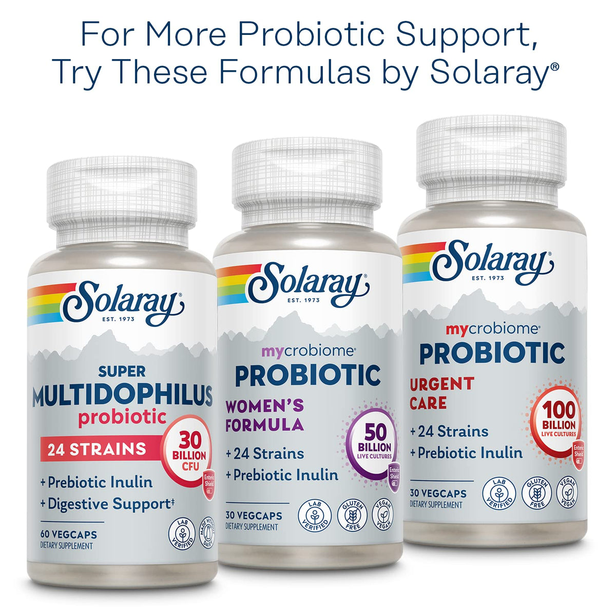 SOLARAY Multidophilus 12 Strain Probiotic 20 Billion CFU, Probiotics for Digestive Health and Gut Health Support w/Prebiotic Inulin, Made Without Dairy, 60 Day Guarantee, 25 Serv, 50 Enteric VegCaps