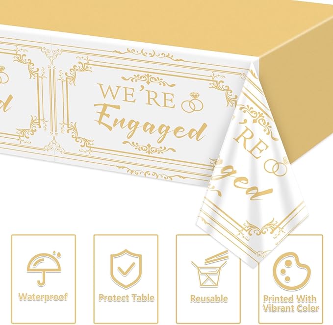 4Pcs Happy Engagement Party Tablecloths - 51 x 86.6" Engagement Birthday Decorations Table Cover, Rectangular She Said Yes Tablecloth for Wedding Party Decorations Bridal Shower Birthday Supplies