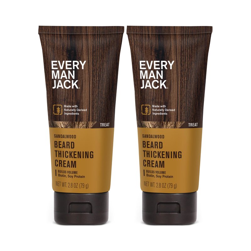 Every Man Jack Beard Thickening Cream - Strengthens, Thickens, Nourishes Beard - Light Sandalwood Scent - Made with Naturally Derived Ingredients like Biotin, Vitamin B6, Soy Protein - 2.8oz - 2 Pack