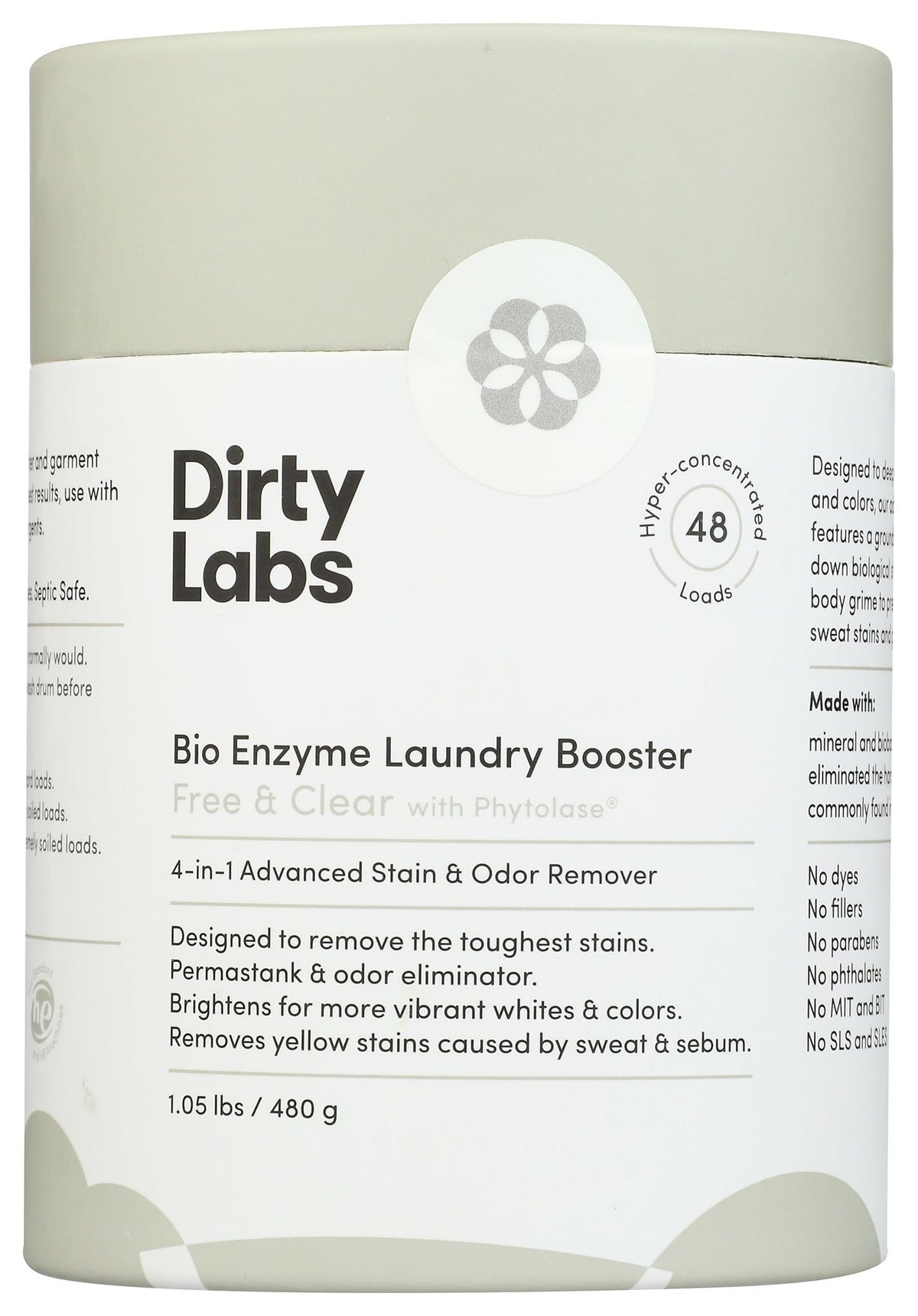 Dirty Labs | Scent Free | Bio Enzyme Laundry Booster | 48 Loads (1 lb) | Hyper Concentrated | High Efficiency & Standard Machine Washer | Nontoxic, Biodegradable | Stain & Odor Removal Enzyme Booster