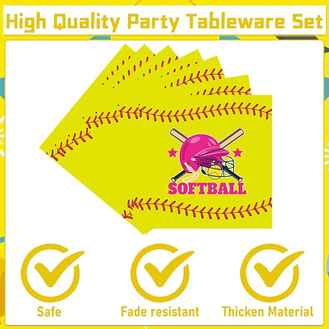 Rakuto Softball Party Decorations Supplies, 96PCS Party Paper Plates Napkins Forks Softball Plates Dinnerware, Sports Birthday Baby Shower Tableware Set (24 Guests)
