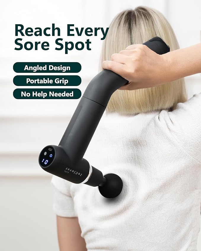 Massage Gun with Detachable Extension Handle for Deep Tissue Muscle Massage – Handheld Back & Shoulder Percussion Heated Massager for Men & Women. Professional Pain Relief Massage Tool.