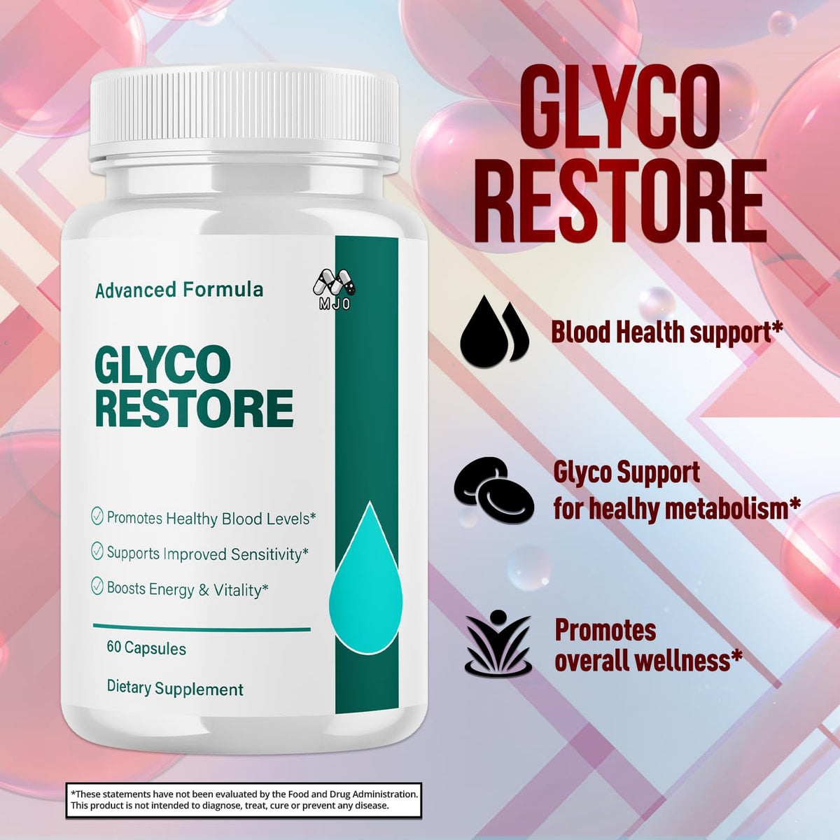Glyco Restore Capsules, Official GlycoRestore Pills with All Natural Ingredients, Advanced Overall Health and Wellness Vitamin Support Supplement with Max Strength Multivitamins Support (60 Capsules)