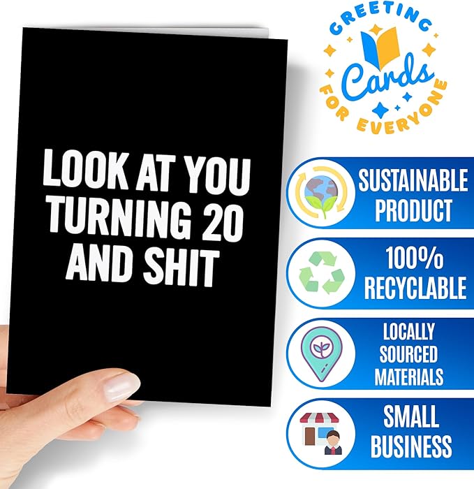 Funny 20th Birthday Card for men or women with envelope | Joke card for someone who is turning 20 years old | Original and unique present idea for son, daughter.