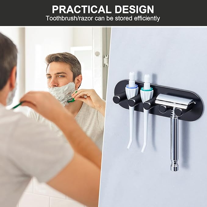 Electric Toothbrush Head Holder, Toothbrush Holders Wall Mounted, Adhesive Tooth Brush Head Holder Organiser, Electric Toothbrushs Holder, Shower Tooth Brushing Holder (Black, Large)