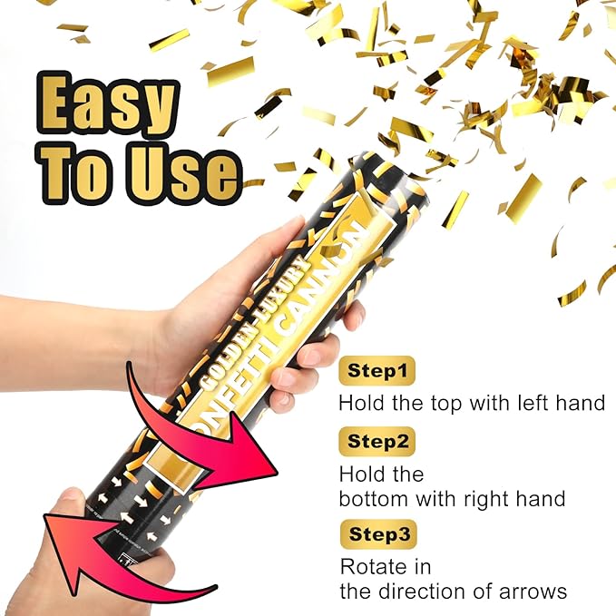 Confetti Cannon, 5 Packs Gold Confetti Poppers, 12 inch Party Poppers Confetti Shooters for Birthday, Wedding, Graduation, Anniversary, Parties, Christmas, New Year's Eve and Any Celebration