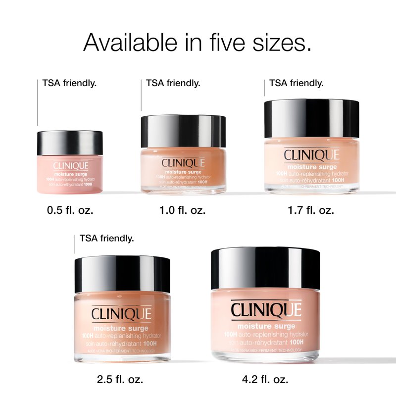 Clinique Moisture Surge 100H Auto-Replenishing Hydrator Oil Free Face Moisturizer | With Hyaluronic Acid, Aloe Bioferment and Vitamins C + E | For All Skin Types | Hydrating + Moisturizing, 2.5 Fl Oz