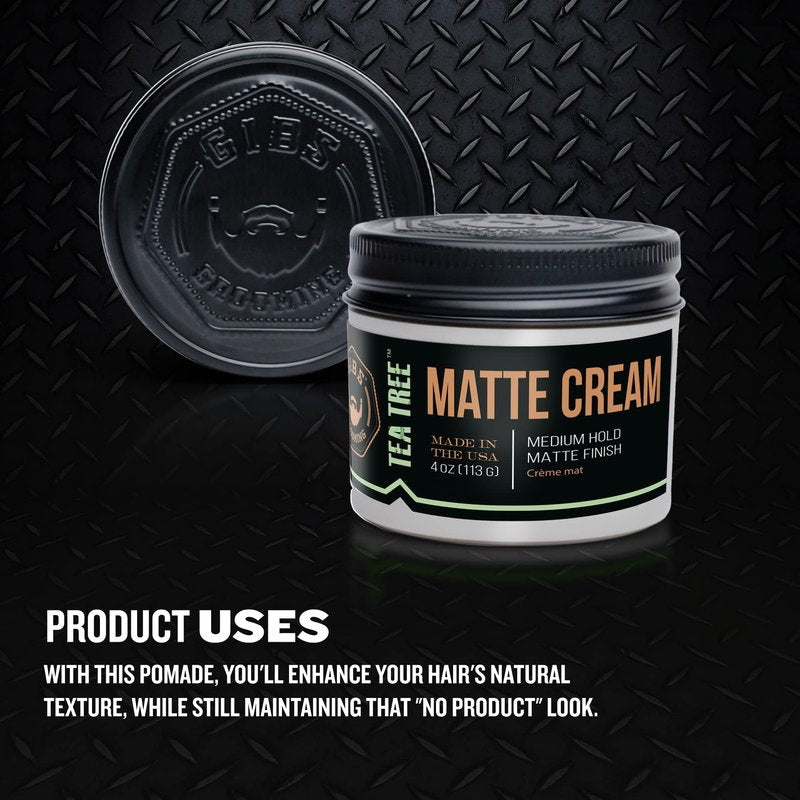 GIBS Tea Tree Matte Cream-Light/Medium Hold, Long Lasting Light Hold, Made in USA 4oz