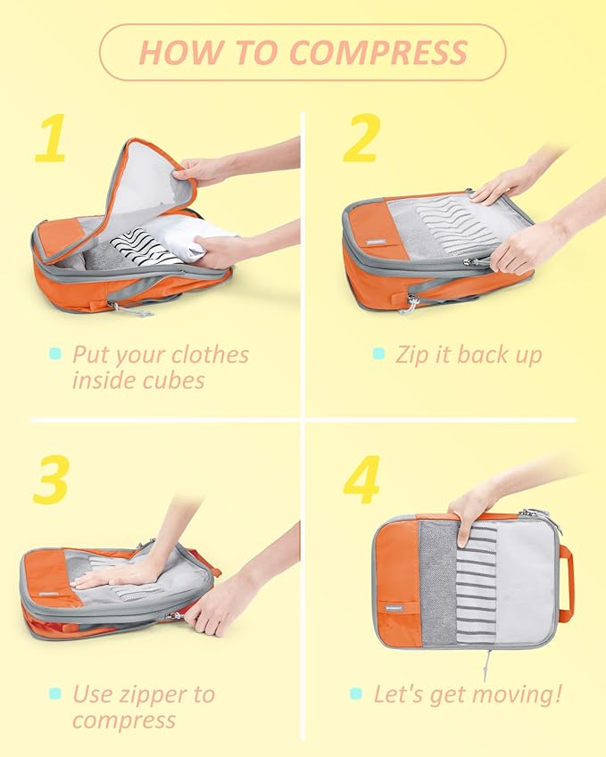 BAGSMART 6 Set /4 Set/2 Set Compression Packing Cubes for Travel, Lightweight Luggage Organizer Bags, Durable Space Saver Bags Travel Essentials