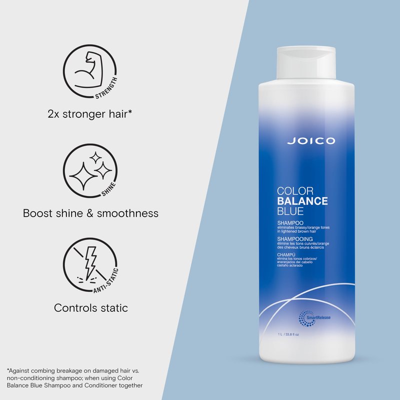 Joico Color Balance Blue Shampoo | For Lightened Brown Hair | Eliminate Brassy Orange Tones | Boost Color Vibrancy & Shine | UV Protection | With Rosehip Oil & Green Tea Extract | 33.8 Fl Oz