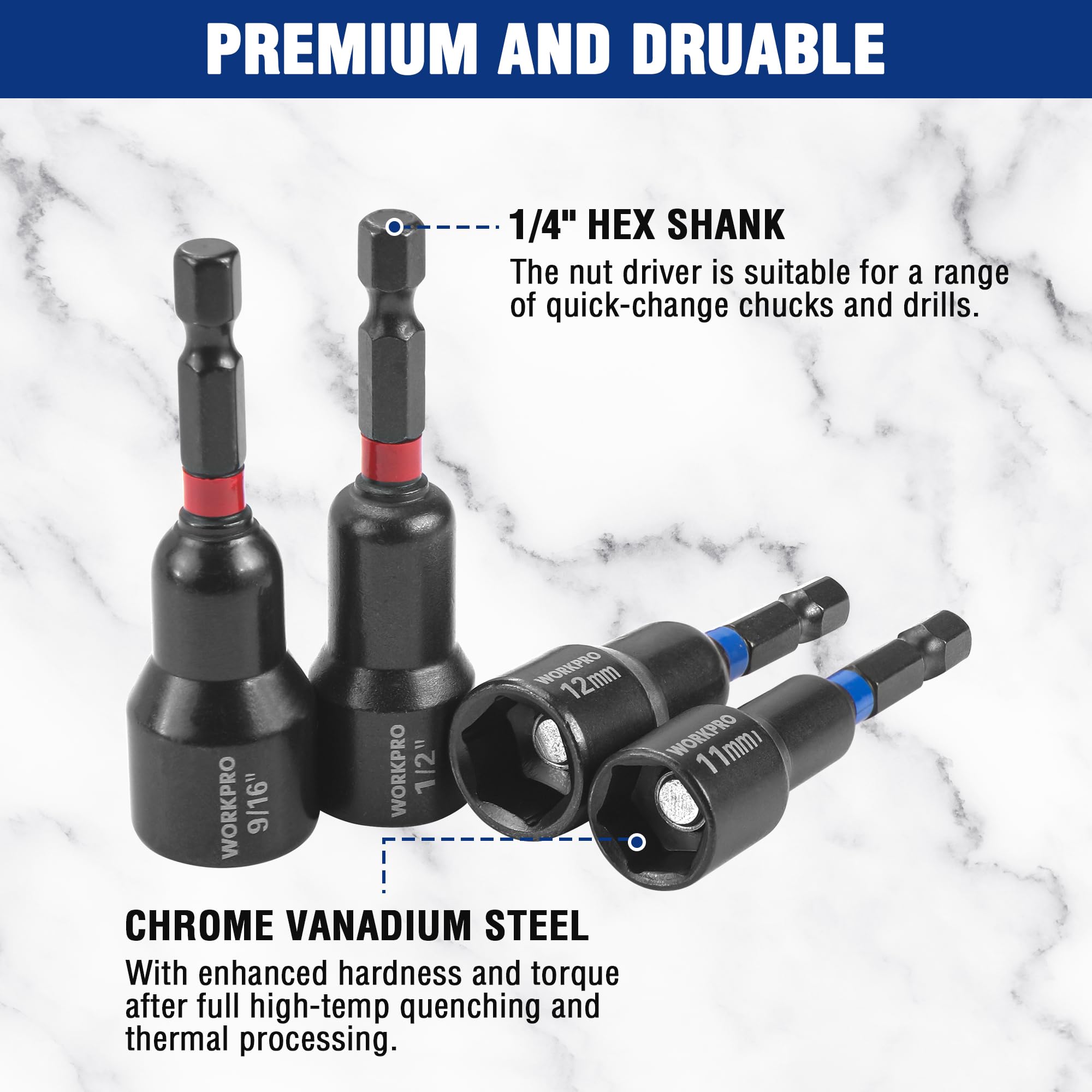WORKPRO 27 PCS Magnetic Nut Driver Set with Quick-Release Extensions