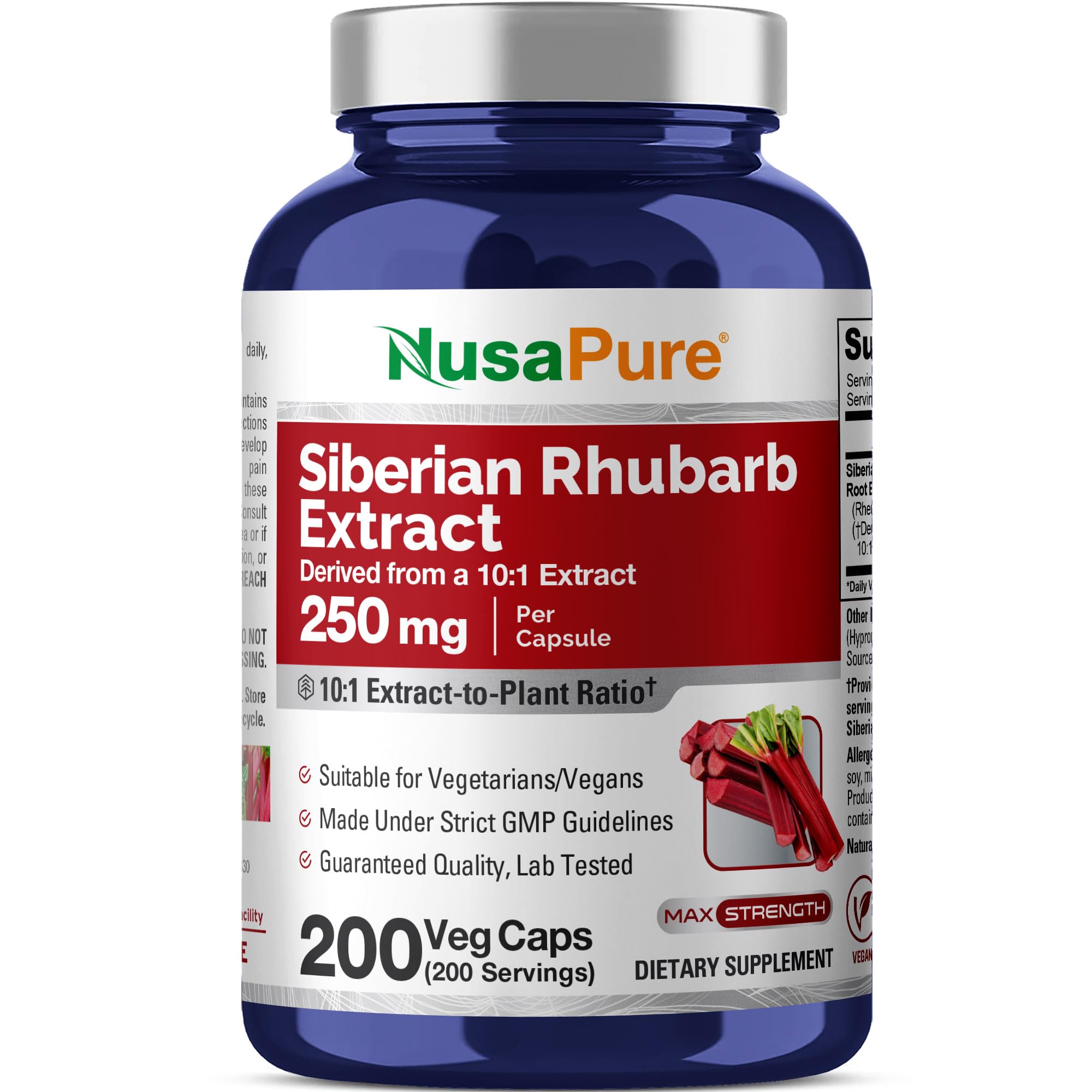 NusaPure Siberian Rhubarb, 250 mg, 200 Veg Capsules (Non-GMO, Vegan)