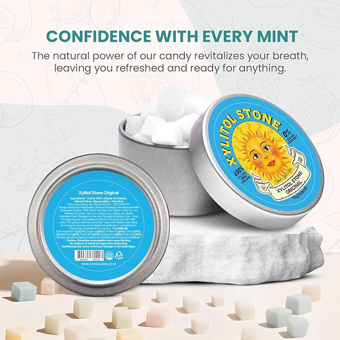 Xylitol Stone Sugar Free Candy - Vegan & Keto Friendly Unique Hard Candy Sugar-Free - 100% Natural Flavor Candies - Gluten Free & Non-GMO Breath Freshener Low Calorie Mints - Original (Pack of 1)