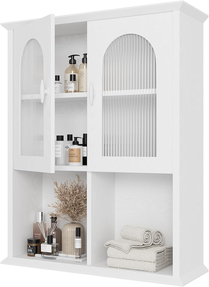CJL Bathroom Wall Cabinet with Fluted Door, 23.6'' x 29.5'' Medicine Cabinet, Over The Toilet Storage Cabinet, White