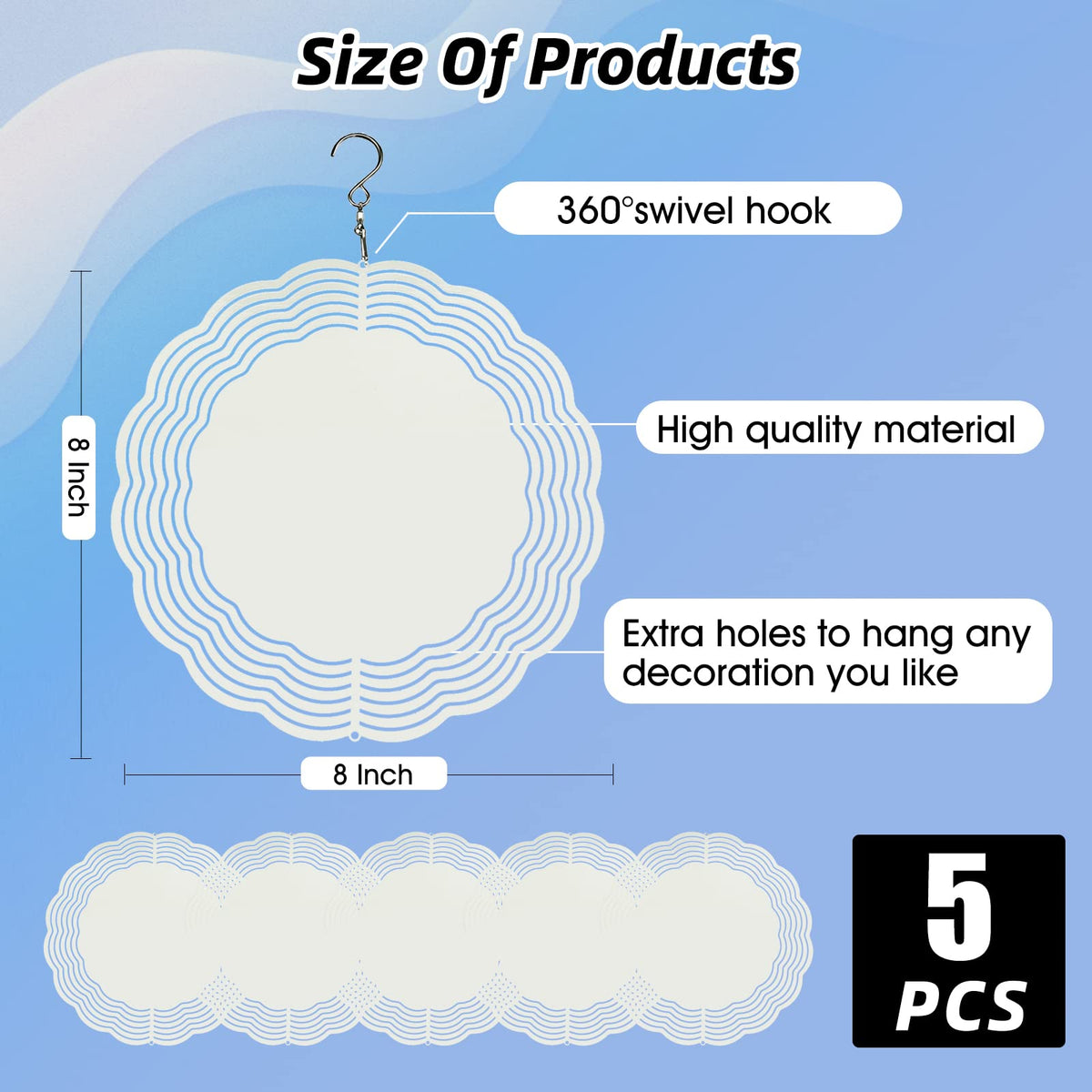 CHONOVO 5 Pack 8 Inch Sublimation Wind Spinner Blank